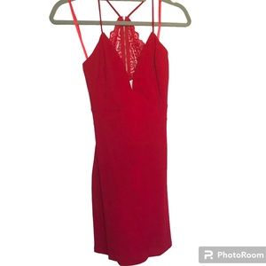 🆕 NWT Love Culture Red Deep V Lace Cutout Back Dress Sz M